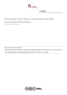 Des banques et des réseaux: productivité et avantages concurrentiels (Frantz Rowe)  ; n°20 ; vol.11, pg 50-54