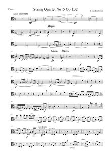 Partition viole de gambe, corde quatuor No.15, Op.132, A minor, Beethoven, Ludwig van
