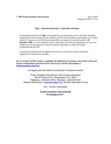 Niger - Questions générales et Appendice statistique; Rapport du FMI 07 14; le 6 décembre 2006