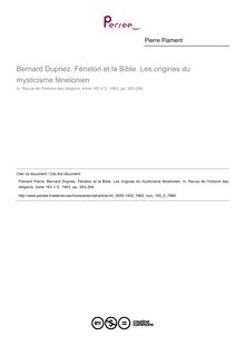 Bernard Dupriez. Fénelon et la Bible. Les origines du mysticisme fénelonien  ; n°2 ; vol.163, pg 263-264
