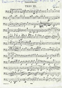 Partition de violoncelle, Piano Trio No.3, Op.1 No.3, C minor par Ludwig van Beethoven
