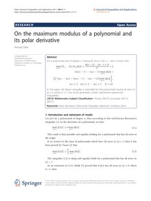On the maximum modulus of a polynomial and its polar derivative