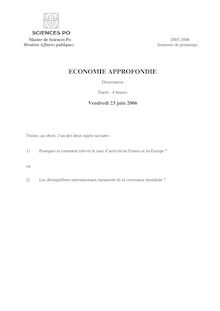 Economie approfondie 2006 Master Affaires Publiques IEP Paris - Sciences Po Paris