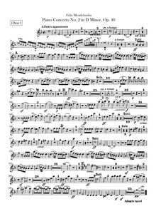 Partition hautbois 1, 2, Piano Concerto No.2, Op.40, D minor, Mendelssohn, Felix