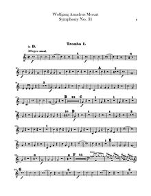 Partition trompette 1, 2 (D), Symphony No.31, Paris Symphony, D major