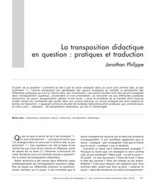 La transposition didactique en question : pratiques et traduction - article ; n°1 ; vol.149, pg 29-36