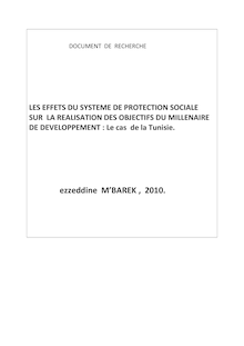 Les effets du systeme de protection sociale sur la realisation des objectifs du millenaire de developpement le cas de la tunisie ezzeddine mbarek 2010