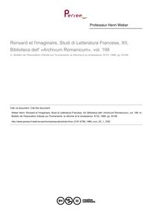 Ronsard et l imaginaire, Studi di Letteratura Francese, XII, Biblioteca dell  «Archivum Romanicum», vol. 199  ; n°1 ; vol.23, pg 93-96