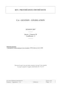 Législation et gestion 2007 BTS Prothésiste orthésiste