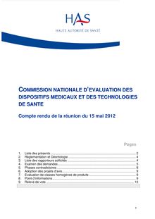 CNEDiMTS - Commission du 15 mai 2012 - CR CNEDiMTS 15 05 2012