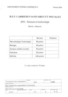 Sciences et technologies 2001 BEP - Carrières sanitaires et sociales