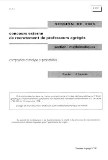 Composition d analyse et probabilités 2000 Agrégation de mathématiques Agrégation (Externe)