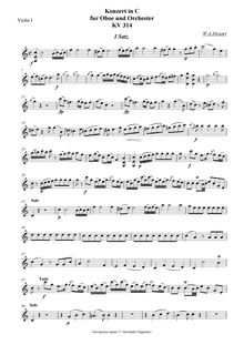 Partition violons I, Concerto en C pour hautbois et orchestre, C major