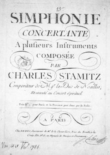Partition Incomplete parties, Sinfonia concertante No.13, Sinfonia Concertante (No. 13) a plusiers instruments composée par Charles Stamitz