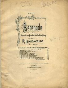 Partition couverture couleur, Sérénade, Leoncavallo, Ruggiero