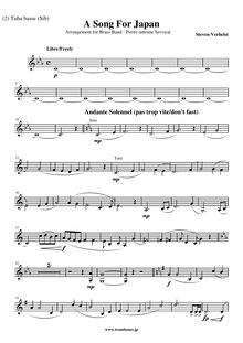 Partition Contrebass Tuba (B♭), A Song pour Japan, Verhelst, Steven