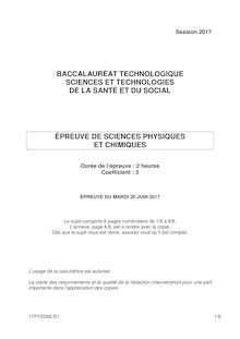 Bac ST2S 2017 - Sujets de physique-chimie