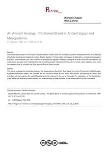 An Ancient Analogy : Pot Baked Bread in Ancient Egypt and Mesopotamia. - article ; n°2 ; vol.16, pg 21-35