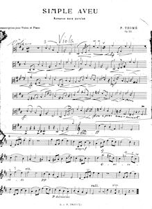 Partition de viole de gambe, Simple Aveu, Op.25, Simple Confession - Romance sans Paroles