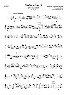 Partition violons I, Symphony No.16, C major, Mozart, Wolfgang Amadeus