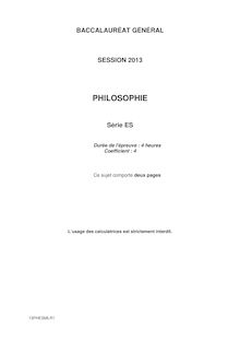 Sujet du bac serie ES 2013: Philosophie-métropole