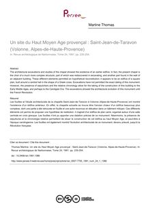 Un site du Haut Moyen Age provençal : Saint-Jean-de-Taravon (Volonne, Alpes-de-Haute-Provence) - article ; n°1 ; vol.24, pg 235-254