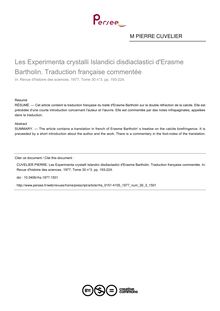 Les Experimenta crystalli Islandici disdiaclastici d Erasme Bartholin. Traduction française commentée - article ; n°3 ; vol.30, pg 193-224