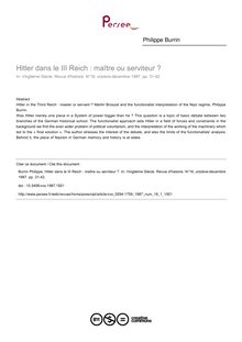 Hitler dans le III Reich : maître ou serviteur ? - article ; n°1 ; vol.16, pg 31-42