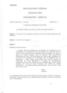 Philosophie 2005 Sciences Economiques et Sociales Baccalauréat général