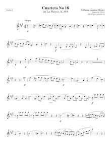 Partition violon I, corde quatuor No.18, A major, Mozart, Wolfgang Amadeus par Wolfgang Amadeus Mozart
