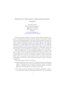 Directions for Research in Approximate System Analysis