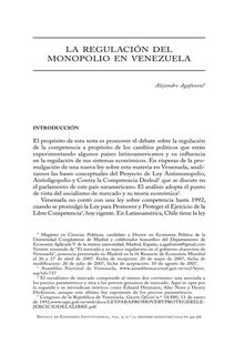 La regulación del monopolio en Venezuela (Monopoly Regulation in Venezuela )