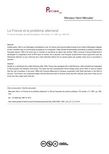 La France et le problème allemand - article ; n°3 ; vol.37, pg 358-370