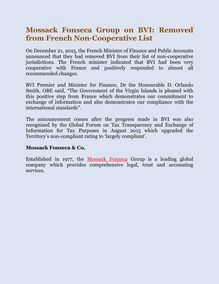 Mossack Fonseca Group on BVI: Removed from French Non-Cooperative List
