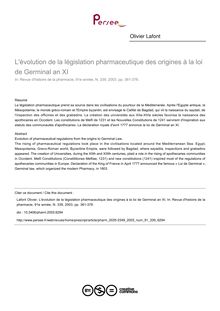 L évolution de la législation pharmaceutique des origines à la loi de Germinal an XI - article ; n°339 ; vol.91, pg 361-376