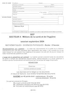 Bep secteur 4 2004 mathematiques sciences physiques lille