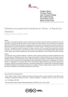 Paléolacs et peuplements holocènes du Yémen : le Ramlat As-Sabat ayn. - article ; n°2 ; vol.23, pg 137-149