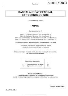 Arabe LV2 2008 S.T.G (Communication et Gestion des Ressources Humaines) Baccalauréat technologique