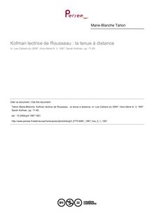 Kofman lectrice de Rousseau : la tenue à distance - article ; n°1 ; vol.3, pg 71-85