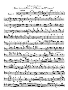 Partition basson 1, 2, Piano Concerto No.5, Emperor, E♭ Major, Beethoven, Ludwig van