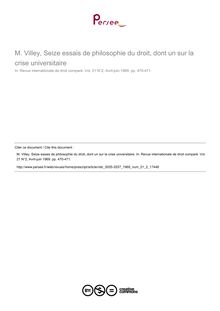 M. Villey, Seize essais de philosophie du droit, dont un sur la crise universitaire - note biblio ; n°2 ; vol.21, pg 470-471