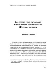 LOS POBRES Y SUS ESTRATEGIAS ALIMENTARIAS DE SUPERVIVENCIA EN CÓRDOBA, 1870-1920