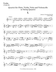 Partition violon (ou violon 2), flûte quatuor en C major, C, Bach, Johann Christian