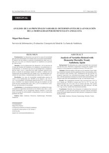 ANÁLISIS DE LAS PRINCIPALES VARIABLES DETERMINANTES DE LA EVOLUCIÓN DE LA MORTALIDAD POR DEMENCIAS EN ANDALUCÍA (Analysis of Variables Related with Dementia Mortality Trend. Andalusia, Spain)