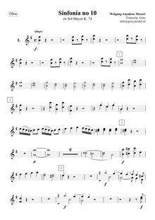 Partition hautbois 1/2, Symphony No.10, G major, Mozart, Wolfgang Amadeus