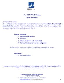 Formulaire d inscription des élèves - CAMP SPATIAL CANADA