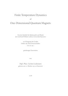 Finite temperature dynamics of one-dimensional quantum magnets [Elektronische Ressource] / von Carsten Luckmann