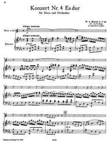 Partition de piano, cor Concerto, Horn Concerto No.4, E♭ major