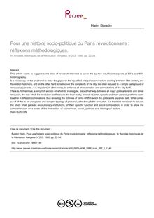 Pour une histoire socio-politique du Paris révolutionnaire : réflexions méthodologiques. - article ; n°1 ; vol.263, pg 22-34