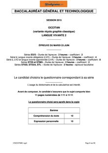 Sujet BAC 2015 Occitan Niçois LV2